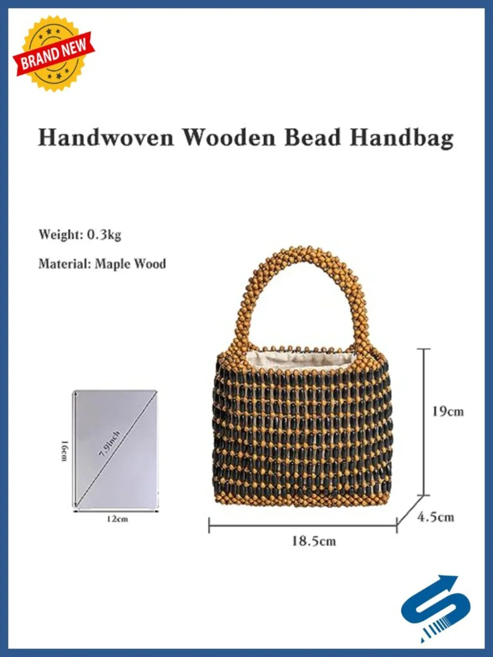Handwoven Wooden Bead Tote Bag with Drawstring - Boho Mini Beach Shoulder Bag